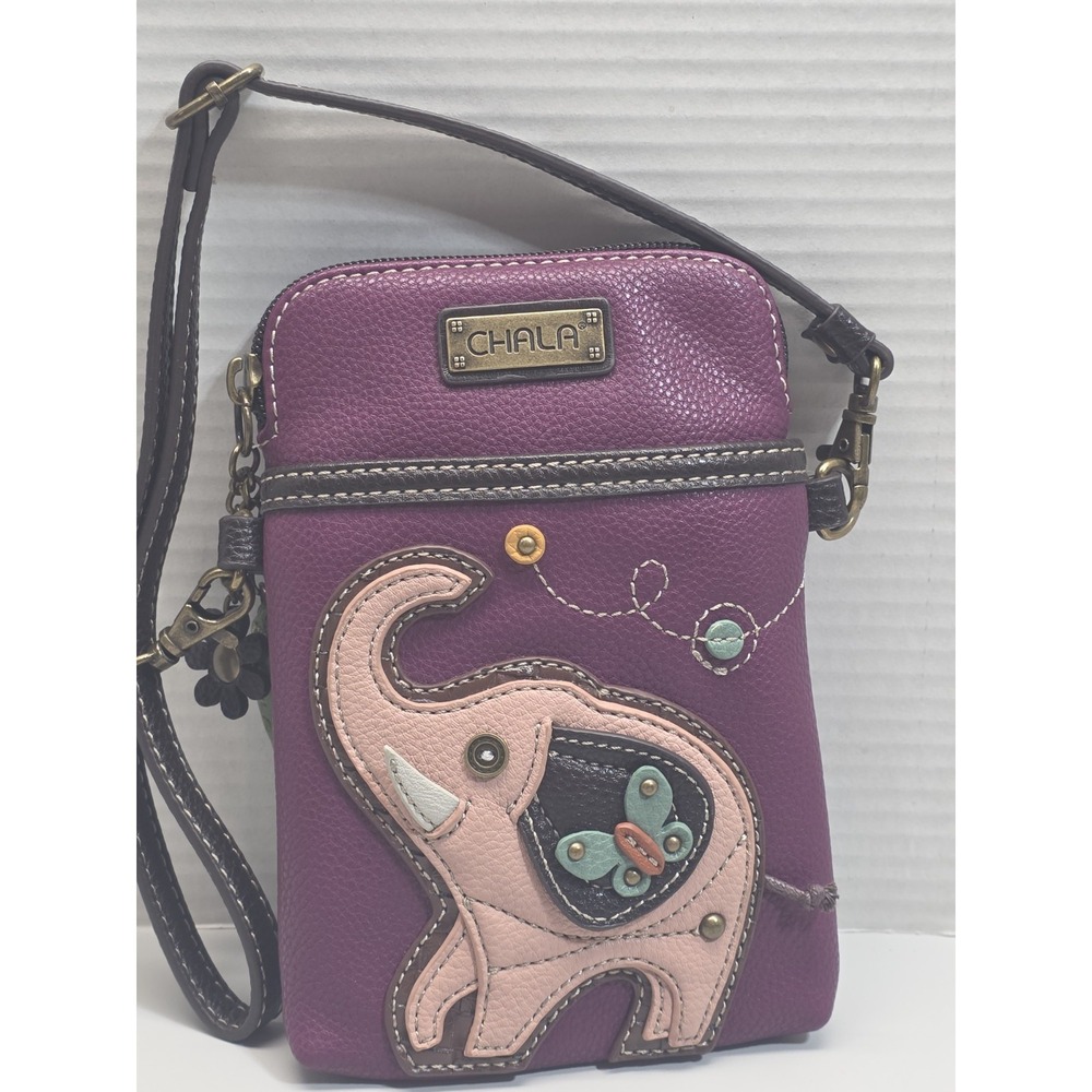 Chala Pink Elephant Butterfly Purple Faux Leather Crossbody Bag‎ Great Accesory